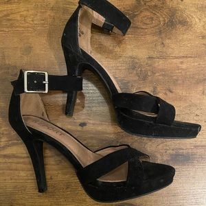 Report black suede strappy heels